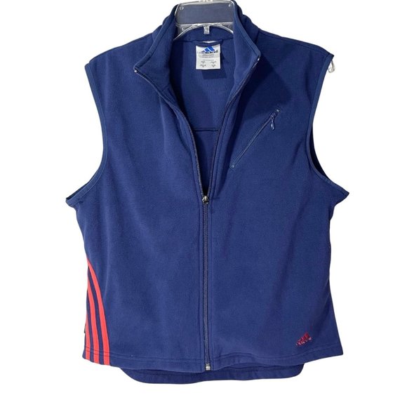 ADIDAS Women’s Fleece Vest Navy with Red Adidas Stripes Full Zip Size M - Picture 3 of 12